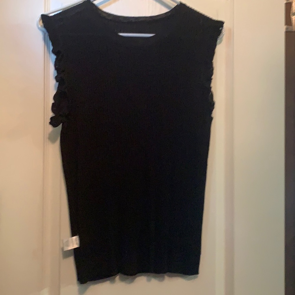 Black top with ruffle cap sleeves